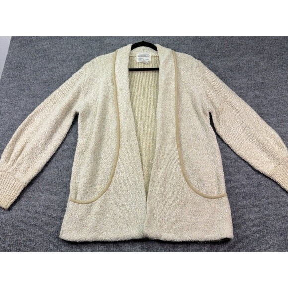 Vintage 80s Sideffects of CA Open Cardigan Sweater Size L Cream Textured Bouclé - Picture 2 of 8